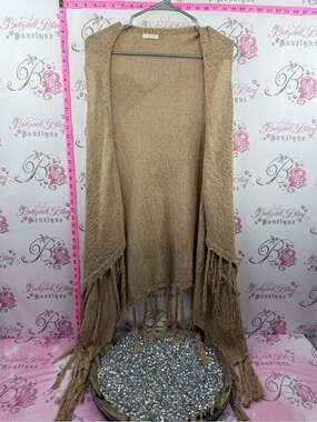 EVELYN K NEW YORK cardigan vest tassel Fringed Open-Front Cardigan Sweater tan